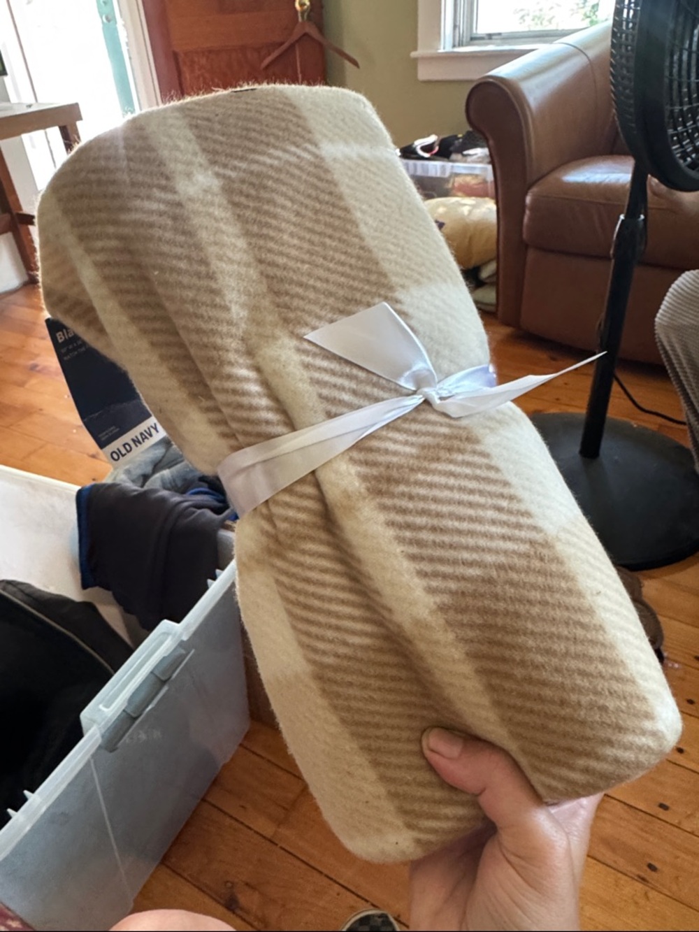 Old Navy Neutral Plaid Blanket - Cream & Tan
